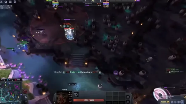 Dota 2 Shadow Fiend teleporting to mid tower with script overlay