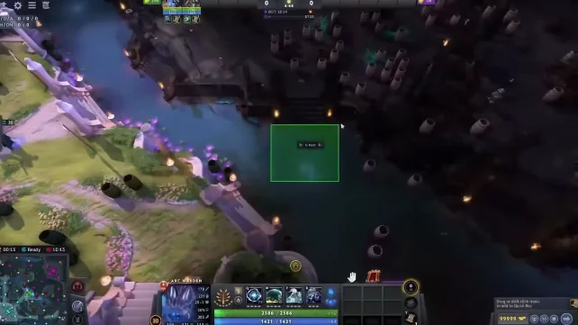 Dota 2 Arc Warden with green ESP box overlay near river